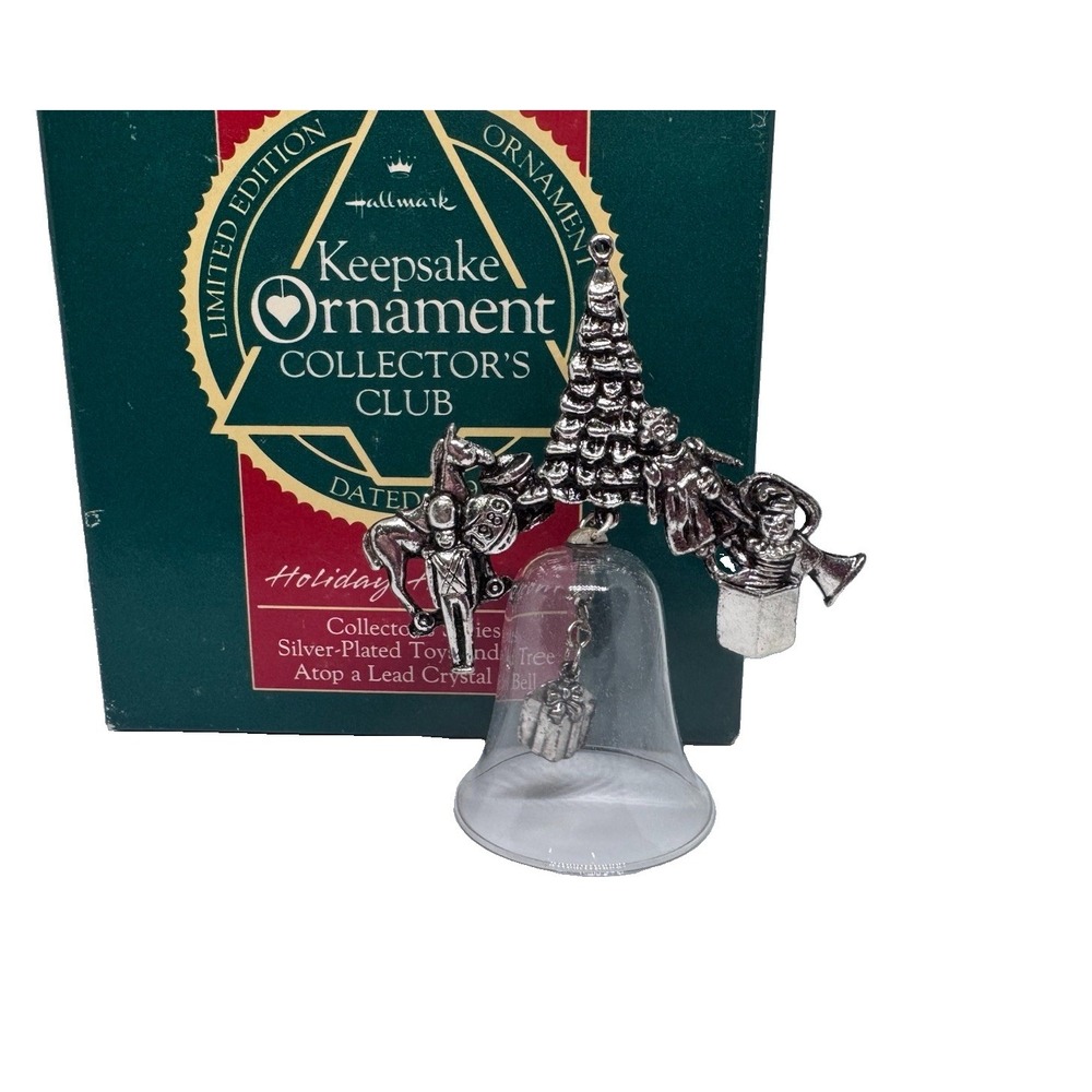 VTG Keepsake Collectors Club Silver Plated Toys & Tree Atop A Lead Crystal Bell